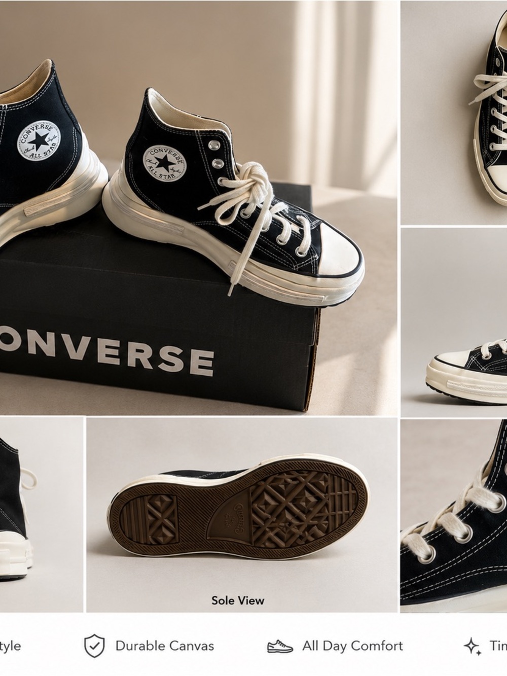 Converse Black & White High-Top Canvas Sneakers Men’s 8 or Women 9.5